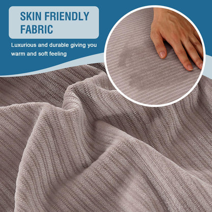 H.VERSAILTEX Velvet Stretch Couch Cushion Cover Plush Cushion Slipcover for Chair Loveseat Sofa Cushion Furniture Protector Seat Cushion Sofa Cover (2 Piece Large Sofa Cushion Covers, Taupe Striped)