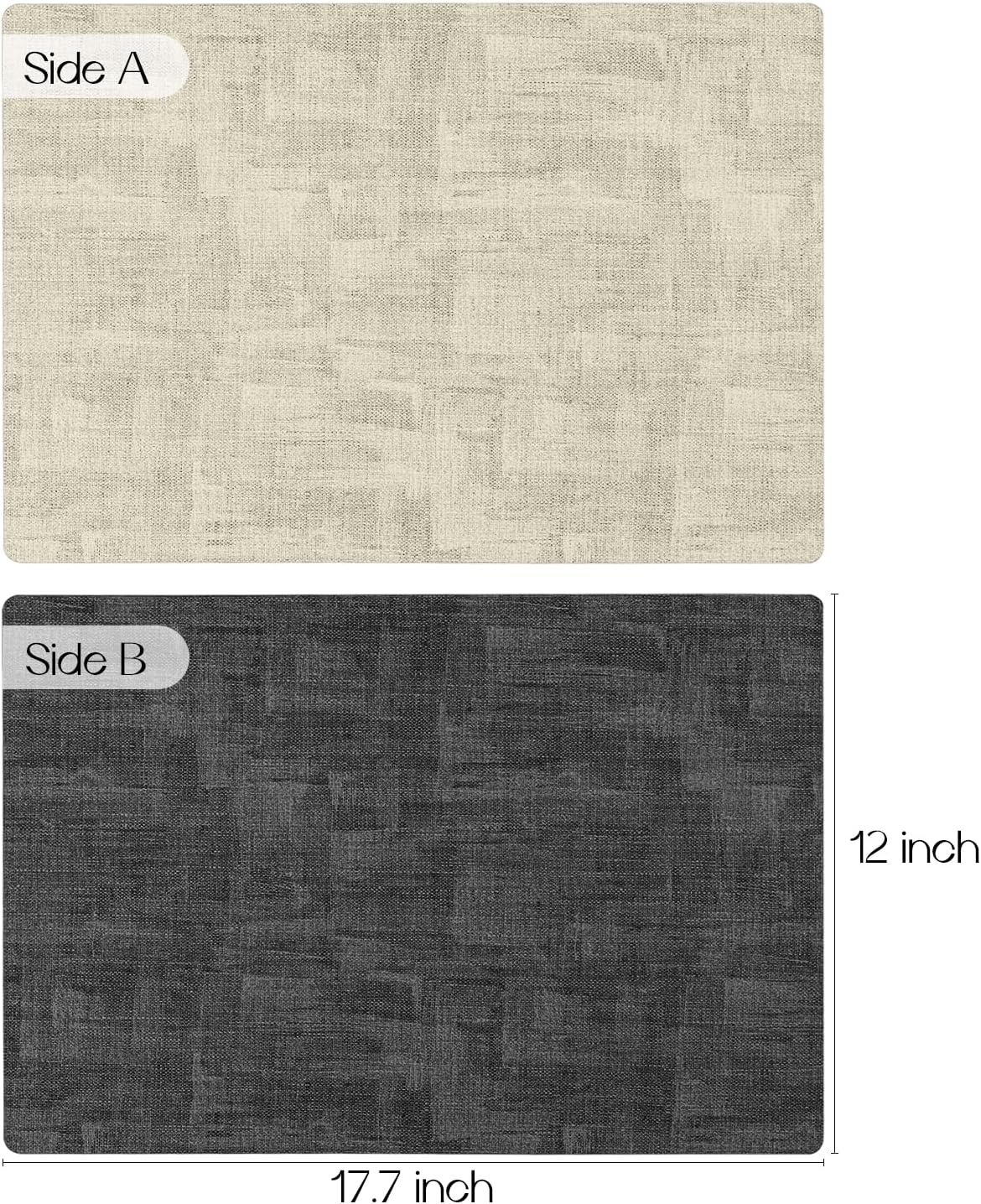 Romanstile Reversible Vinyl Placemats Set of 6, Faux Leather 100% Waterproof Oil-Proof Wipeable Place Mats, Heat Resistant Dual Sided Table Mats for Kitchen/Dining/Party (Grey Beige, 12 x 17 Inch)