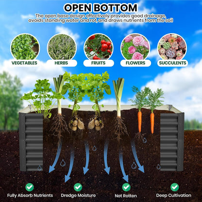 Large Outdoor Planter Boxes Kit Set of 2,6x3x2ft Galvanized Raised Bed Planter with Open-Ended Base Design, Elevated for Outdoor Plants, Durable Raised Bed for Gardening,Green