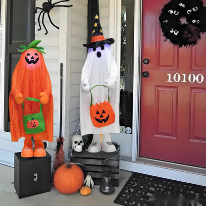 32" Front Porch Light up Halloween Pumpkin Figure Décor, Kit Standing Trick or Treat Indoor and Outdoor Decorations-Pumpkin