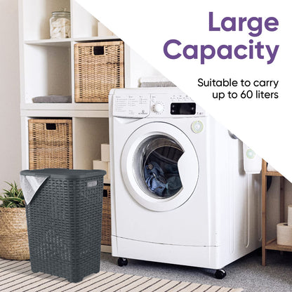 Plastic Laundry Hamper with Lid Laundry Hamper Basket, Grey Tall Cloths Hamper Organizer with