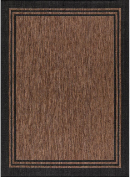 Bordered Outdoor Rug 6x9 Washable Outside Carpet for Indoor Patio Porch Waterproof Easy Cleaning Non Shedding Area Rugs Nut Brown 6 x 9