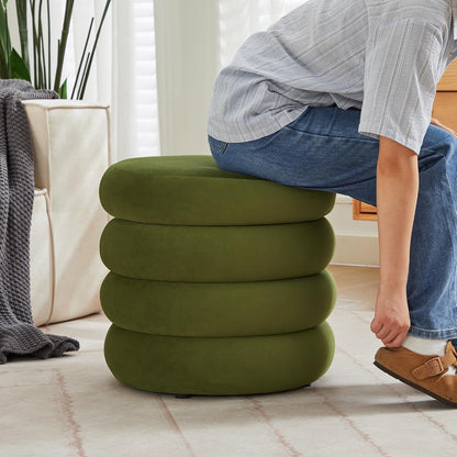 ONEVOG Round Storage Ottoman, 20" Small Ottomans Table with Removable Lid, Velvet Fabric Soft Footrest Stool for Couch, Upholstered Stuffed Circle Seat for Livingroom/Bedroom/Dorm/Vanity, Olive Green