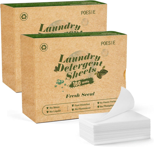 Poesie Laundry Detergent Sheets Fresh Scent 320 Sheet Liquidless Soap Sheets Detergent for Travel