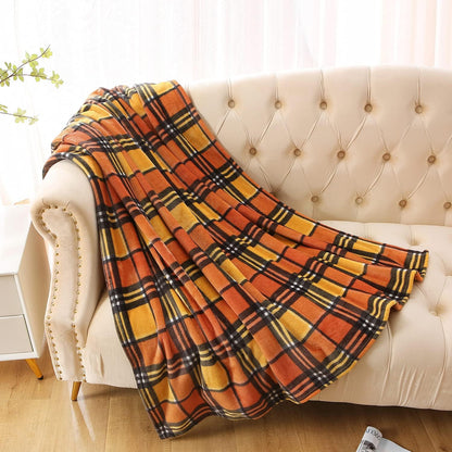 MERRYLIFE Throw Blanket for Couch Orange Plaid Chair Throw Blanket| Soft Decorative Ultra-Plush Colorful| Throw Size Travel Blanket Plush|(50" 60", Harvest Plaid)