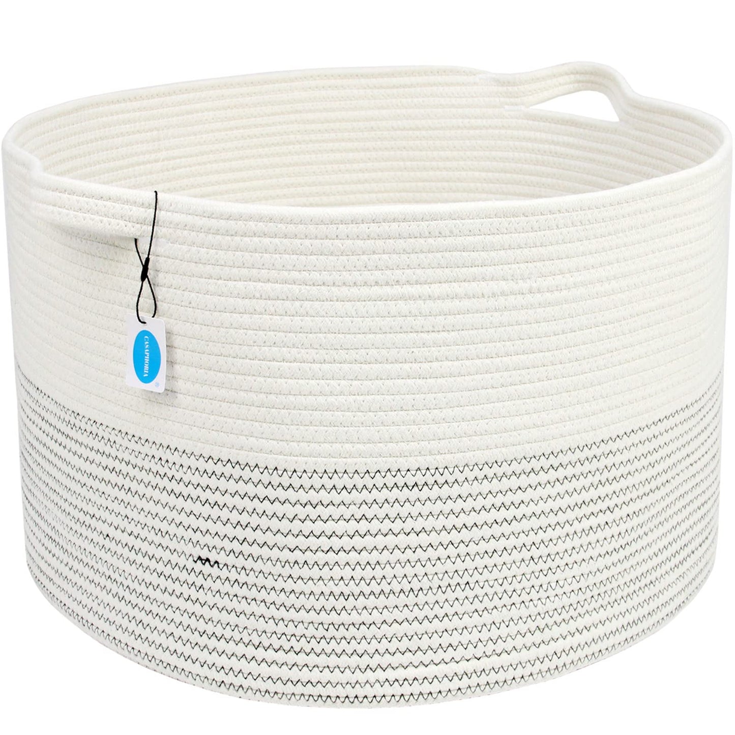 Casaphoria XXXLarge Cotton Rope Basket 21.7" x 21.7" x 13.8" Woven Laundry Basket for Blankets