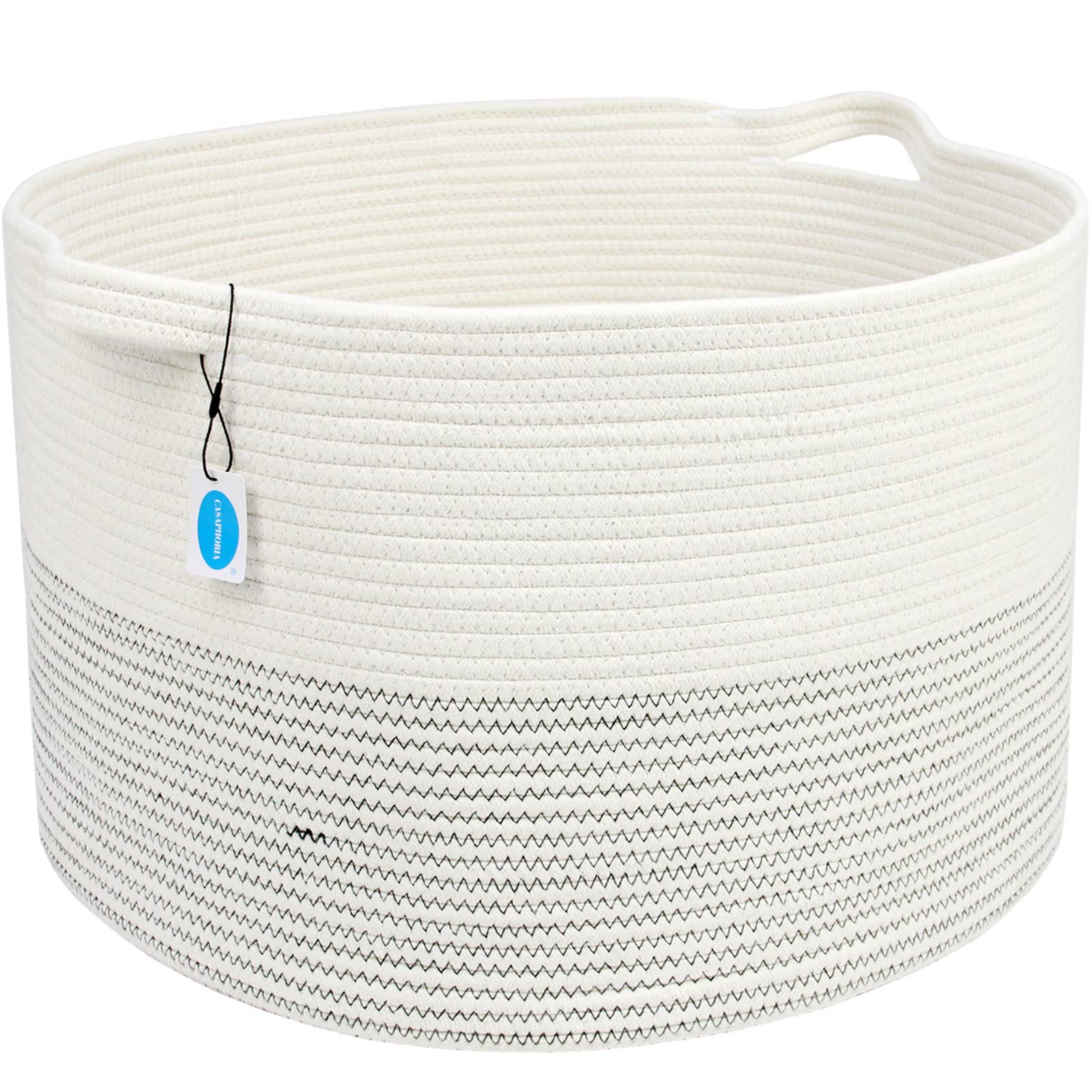 Casaphoria XXXLarge Cotton Rope Basket 21.7" x 21.7" x 13.8" Woven Laundry Basket for Blankets