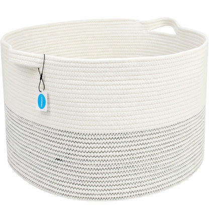 Casaphoria XXXLarge Cotton Rope Basket 21.7" x 21.7" x 13.8" Woven Laundry Basket for Blankets