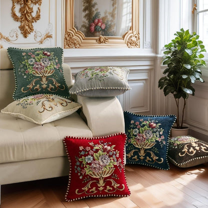 Set of 2 Brown Vintage Embroidered Throw Pillow Covers 18x18in，Floral Embroidered Cushion Cover for Sofa Couch Bed Burgandies Pillow Cover Brown