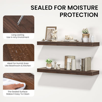 Floating Shelves for Wall, 72"W x 9.3"D x 1.5"H, Long Wooden Wall Mounted Display Shelves with Invisible Brackets for Living Room, Bedroom, Bathroom, Kitchen Decor and Storage, Set of 1, Walnut