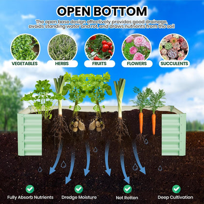 Large Outdoor Planter Boxes Kit Set of 2, 6x3x1.5ft Galvanized Raised Bed Planter with Open-Ended Base Design, Elevated for Outdoor Plants, Durable Raised Bed for Gardening,Green