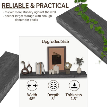 Floating Shelves for Wall, USA-Sourced Fir Wood 48 Inch Wall Shelves Set of 1, Natural Rustic Solid Wooden Floating Shelves Wall Mounted, Nursery Book Storage Shelf, Display Shelf for Bathroom