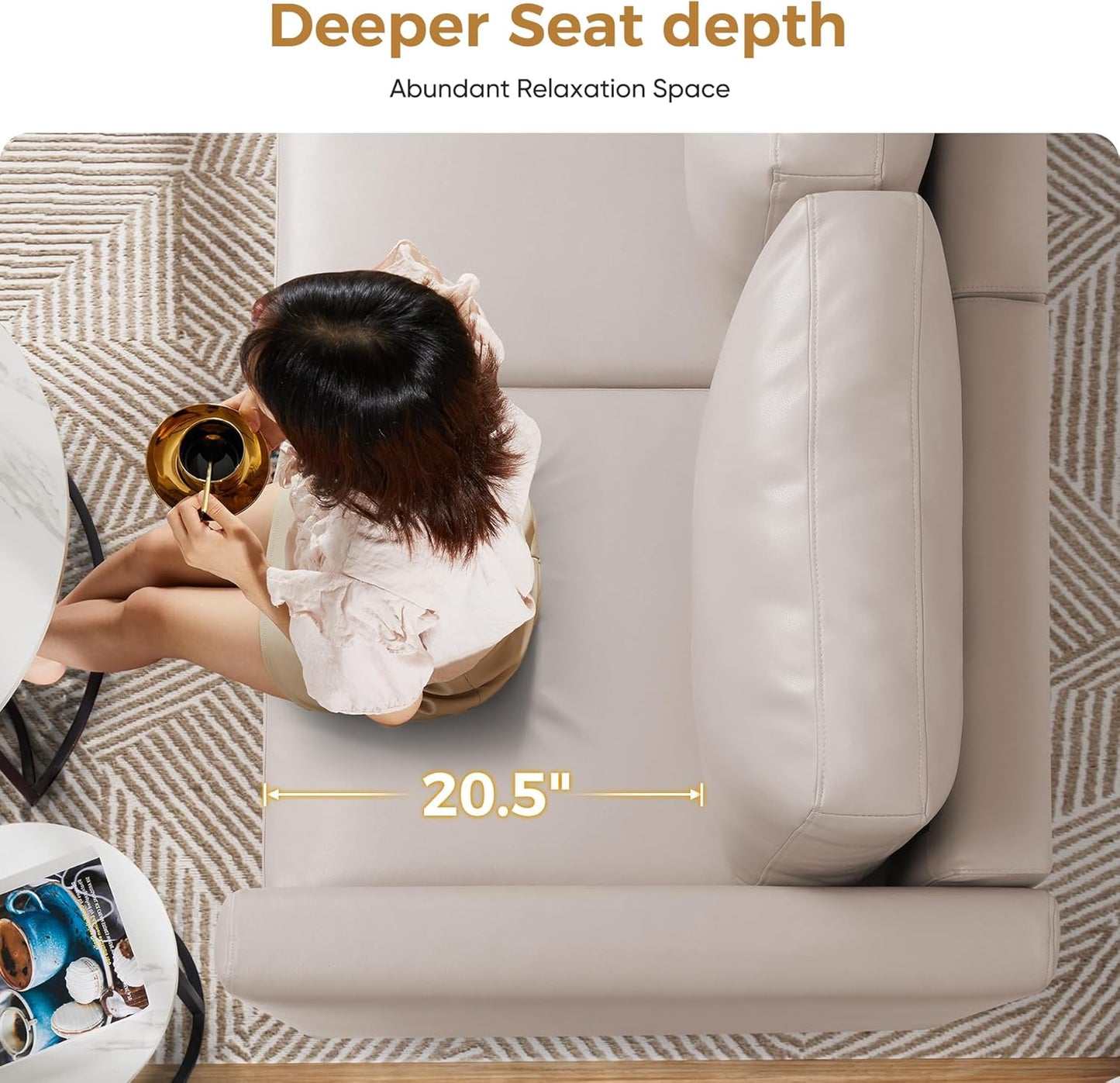 Faux Leather Oversized Accent Chair with Storage Deep Seat Single Sofa Large Reading Armchair for Living Room Bedroom Office Whitesand Set of 2