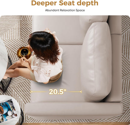 Faux Leather Oversized Accent Chair with Storage Deep Seat Single Sofa Large Reading Armchair for Living Room Bedroom Office Whitesand