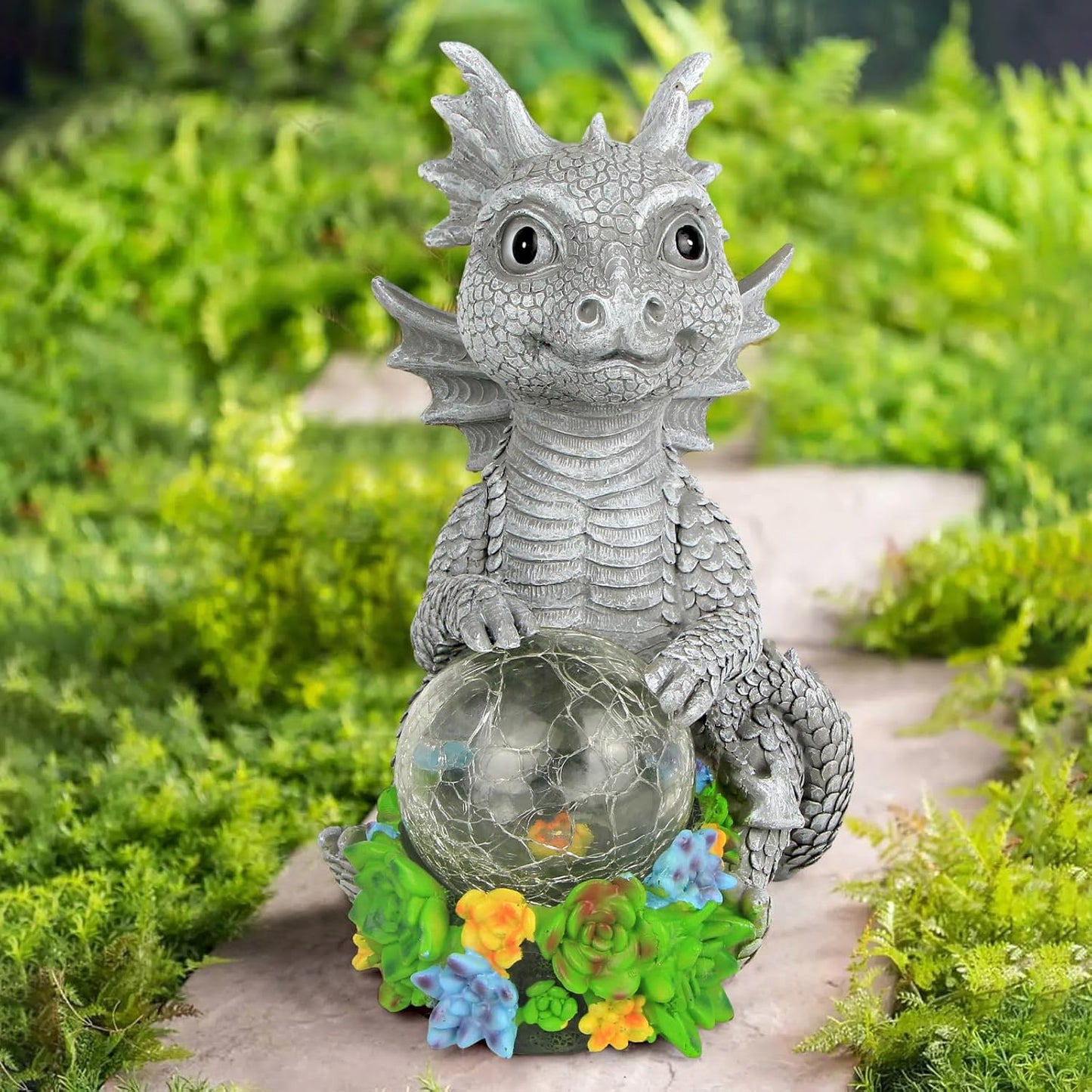 Solar Garden Outdoor Statues Dragon Holding Magic Orb with Solar LED Lights - Lawn Decor Outdoor Statue for Patio, Balcony, Yard Ornament,Unique Gifts for Mom Grandma