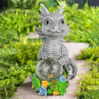 Solar Garden Outdoor Statues Dragon Holding Magic Orb with Solar LED Lights - Lawn Decor Outdoor Statue for Patio, Balcony, Yard Ornament,Unique Gifts for Mom Grandma