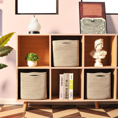 11 Inch Cube Storage Bins, Storage Cube Organizer Bins, Woven Cotton Rope Baskets for Storage, Storage Basket for Organizing Shelves, Square Baskets for Toys Nursery, Brown (Pack of 3)