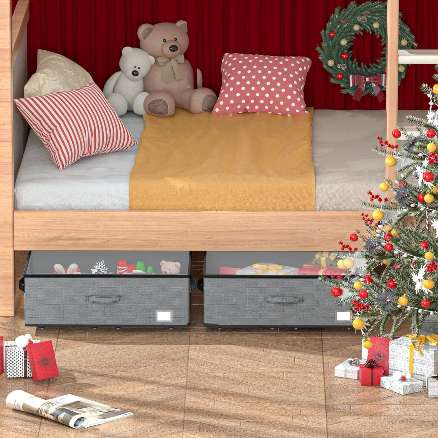 Under Bed Storage with Wheels, No Assemble Required 10 inches height Under Bed Storage bins,Large capacity Rolling Under bed Shoe Storage containers，dorm under bed storage drawers