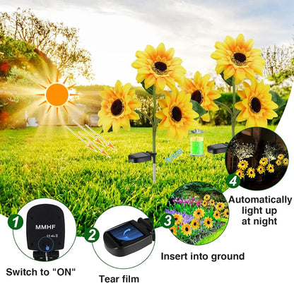 Outdoor Solar Garden Stake Lights,Upgraded LED Solar Powered Light with 3 Sunflower, Waterproof Solar Decorative Lights for Garden, Patio, Backyard (2 Pack 6 Flower)