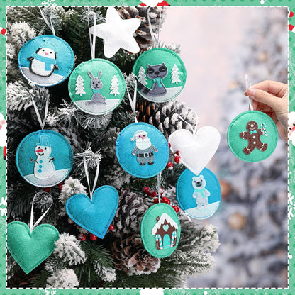 12 Pcs Christmas Felt Ornaments for Tree Santa Claus Snowman Gingerbread 3D White Mint Turquoise Color for Hanging Decoration Felt Craft for Christmas Party Favors Gifts