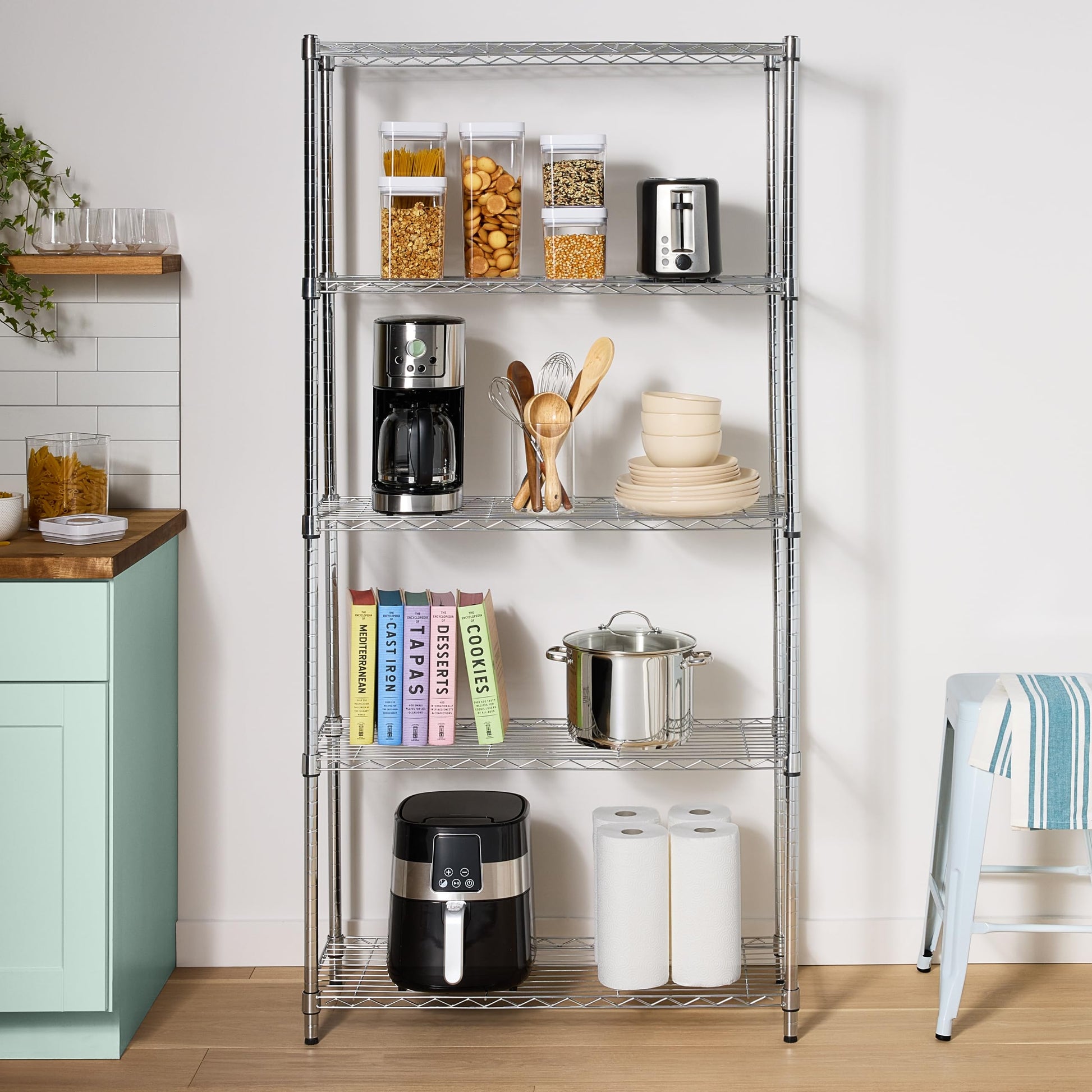 Amazon Basics 5-Shelf Adjustable Heavy Duty Steel Wire Rack, Space Saving Storage Shelving