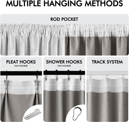 MIULEE Greyish White 100% Blackout Linen Curtains 108 Inch 2 Panels Set Double Sided No Coating Pleated Back Tab Black out Extra Long Thermal Insulated Pinch Pleat Bedroom Living Room Darkening Drapes