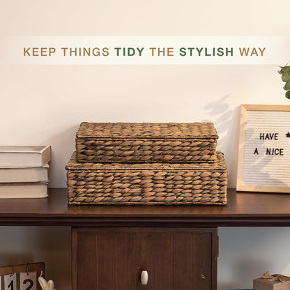 Set of 2 Decorative Storage Boxes With Lids for Home Decor, Shelves