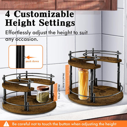 2-Tier Lazy Susan Organizer Turntable Spice Organization U-Shape 11.8" Rotating Spice Rack Height Adjustable for Cabinet, Pantry, Kitchen Countertop, Party