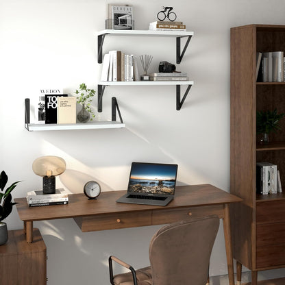 Heimlove Floating Shelves for Wall, 16 Inch Long Wood Floating Shelves Set of 3, Wall Mounted Hanging Shelf for Bathroom Bedroom Kitchen, White