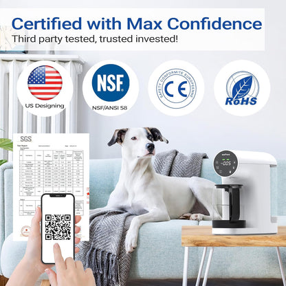 Ecoviva Countertop Reverse Osmosis System RO Water Filter, 5-Stage Filtration, Real-time TDS Monitor, 3:1 Pure to Drain, No Installation Portable Water Purifier-Black