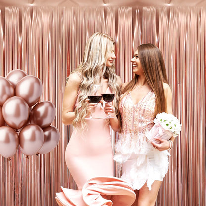 GOER 3.2 ft x 8.2 ft Metallic Tinsel Foil Fringe Curtains Party Photo Backdrop Party Streamers for Birthday,Graduation,New Year Eve Decorations Wedding Decor (1 Pack,Matte Rose Gold,Thick Material)