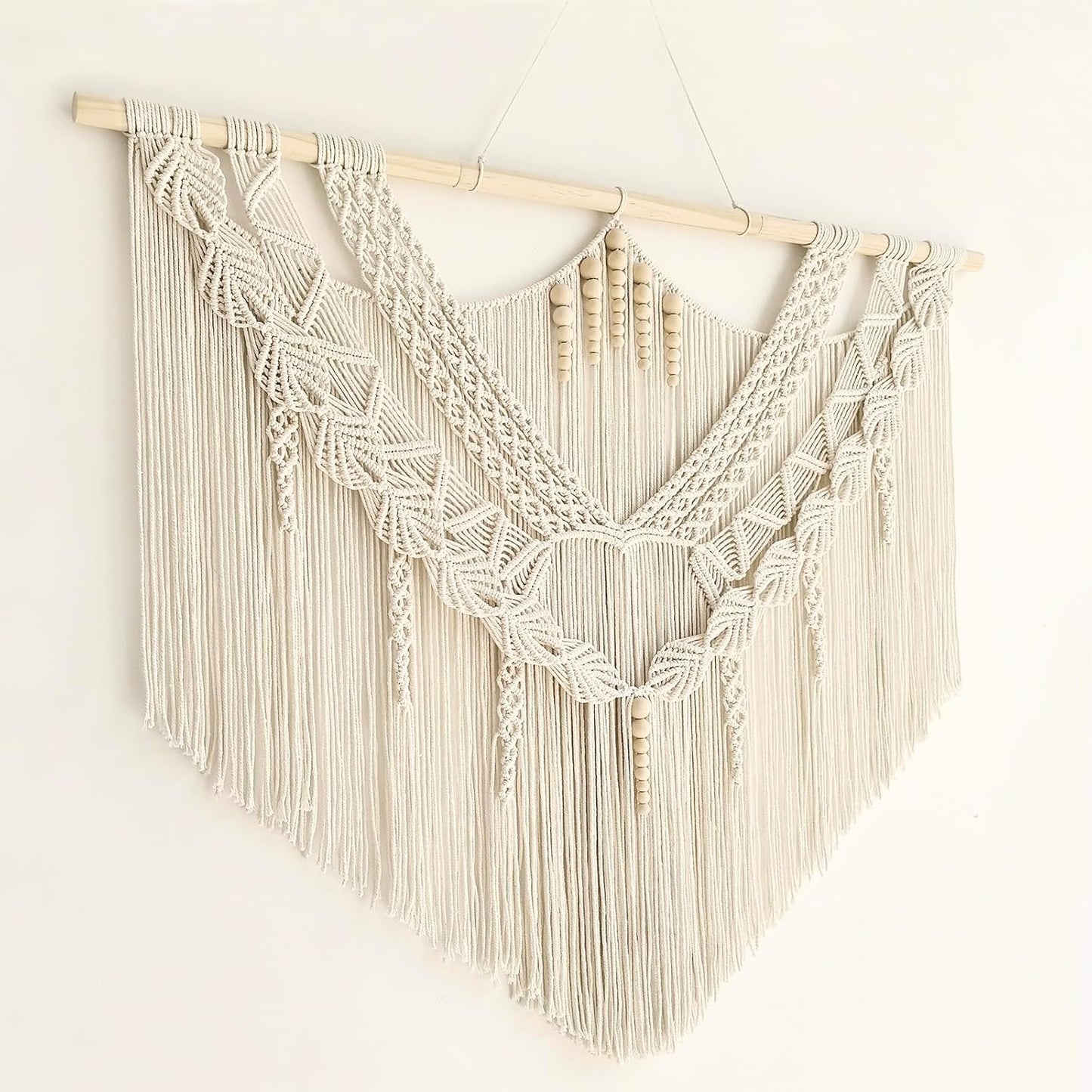 Achart Macrame Wall Hanging Large- Boho Wall Decor- large wall art- Wall Decor Living Room- Macrame Tapestry Boho Decor for Bedroom (Leaf &Wood Bead)