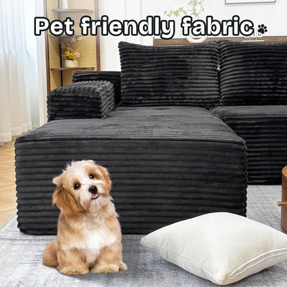 104" Modern Modular L-Shape Sofa Couch with Chaise Black Faux Rabbit Fur Cloud Sectional Couch with Deep Seat Modular Sectional Sofa No Assembly Required Upholstered Couches for Living Room Bedroom