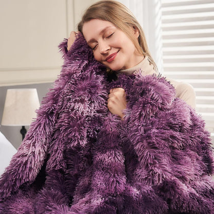 GONAAP Fuzzy Faux Fur Throw Blanket Queen Size Tie-dye Violet Purple Super Soft Cozy Plush Fuzzy Shaggy Blanket for Couch Sofa Bed (Tie-dye Violet Purple, Queen(90"x90"))