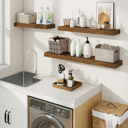 fuqing Floating Shelves for Wall, Bathroom Shelf Wall Mounted for Storage, Shelves with Invisible Bracket for Bedroom, Kitchen, Living Room, Farmhouse Small Book Shelf, 48 Inch Set of 2, Rustic Brown