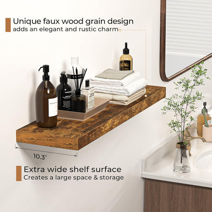 Floating Shelves - 10.3 Inch Deep Wall Shelf for Decor & Storage - Wall Mounted Display Shelving with Invisible Heavy-Duty Metal Bracket - 36" W x 10.3" D x 1.8" H - Set of 1 - Rustic Brown