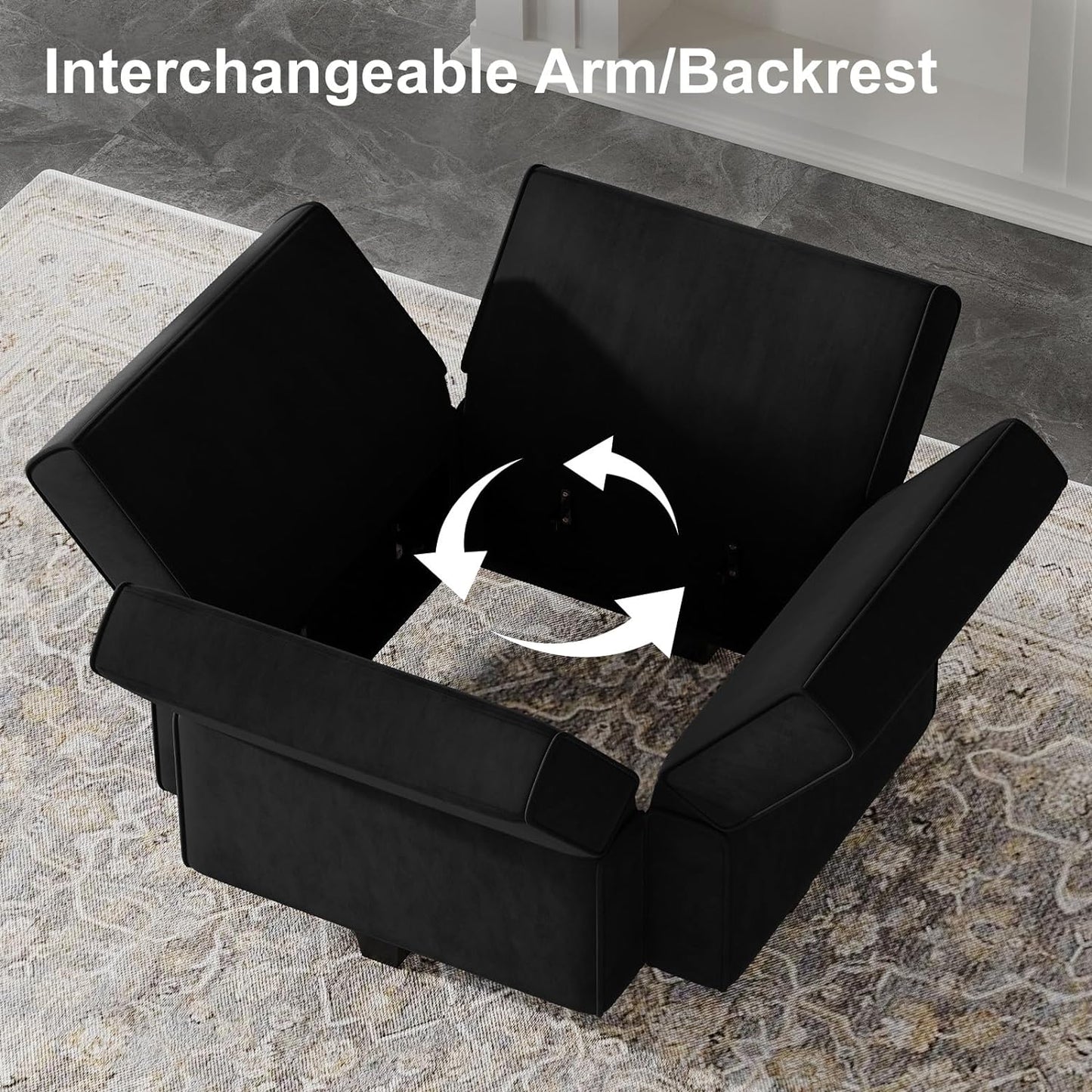 Belffin Modular Reversible Sectional Sofa U Shaped Couch with Storage Seat with Chaise Velvet Black