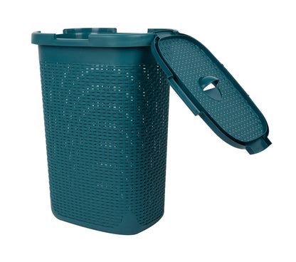 Mind Reader Slim Laundry Hamper with Lid, 60L Tall Clothes Basket, Narrow Tapered Design for