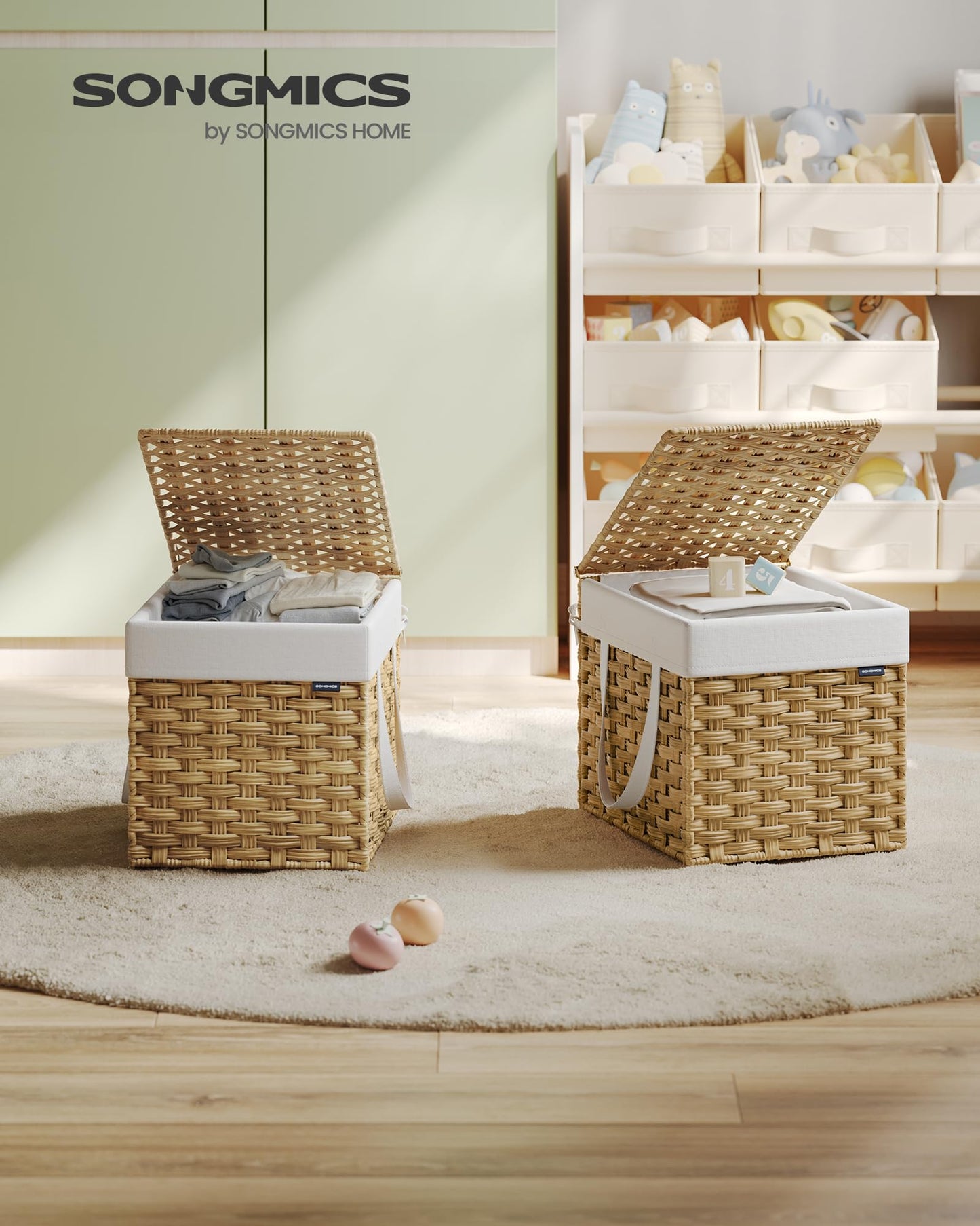 SONGMICS Laundry Hamper with Lid, 9.5 Gallon (36 L) Synthetic Rattan Clothes Laundry Basket with
