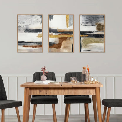 Modern Abstract Framed Canvas Wall Art Set, Neutral Textured Wall Decor, Boho Minimalist Gold and Gray Wall Painting for Living Room, Bedroom, Dining Room, Office - 16" x24" x3