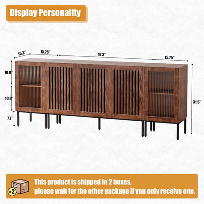 Farmhouse TV Stand for TVs up to 85 Inch, Entertainment Center TV Console with Storage Cabinets and Glass Doors,Media Console for Living Room, Brown