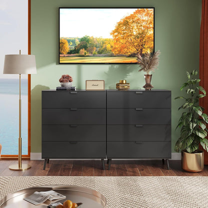 WLIVE 4 Drawer Dresser for Bedroom, Tall Wood Dresser, Modern Black Dressers with Sturdy Metal Handle, Small Chest of Drawers for Living Room, Hallway