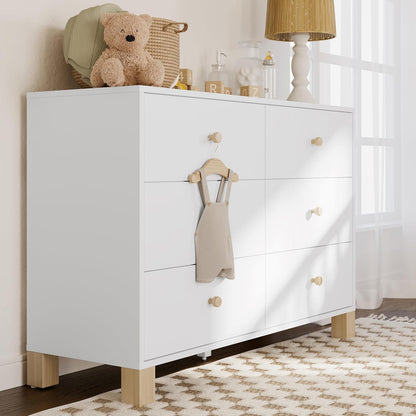 Storkcraft California 6-Drawer Double Dresser (White with Driftwood) - GREENGUARD Gold Certified, Interlocking Drawer System, Dresser Drawer Organizer for Kids Bedroom