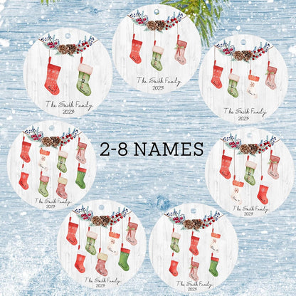 Personalized Family Christmas Ornaments 2025,Double-Sided Ceramics Custom Christmas Stocking Tree Ornament - Up to 8 Names,Customize Names for Each Family Member - Hanging Customized Xmas Ornaments