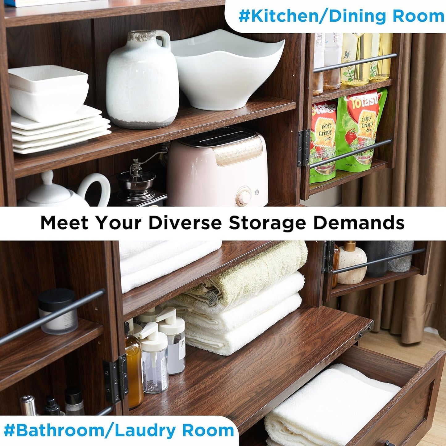 72‘’ Farmhouse Kitchen Pantry Cabinet with Drawer, Tall Storage Cabinet with 2 Barn Doors and Shelves, Versatile Large Rustic for Dining Room, Bathroom, Living Room, Laudry, Brown