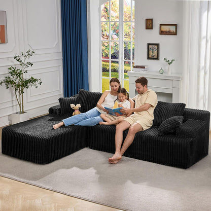 Hobestluk Modular Sectional Sofa Couches 108" L-Shape Couch 3 Seat Modular Sofa Memory Foam Sectional Couches for Living Room, Boneless Couch with Oversized Chaise (Black, Left Facing)