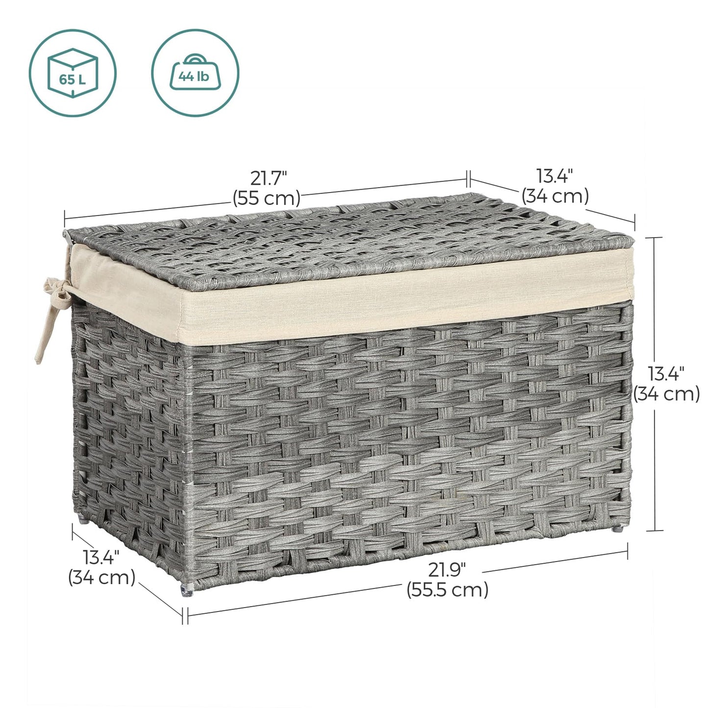 SONGMICS Storage Basket with Lid, Woven Blanket Storage Bin with Handles, Foldable, Removable