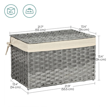 SONGMICS Storage Basket with Lid, Woven Blanket Storage Bin with Handles, Foldable, Removable