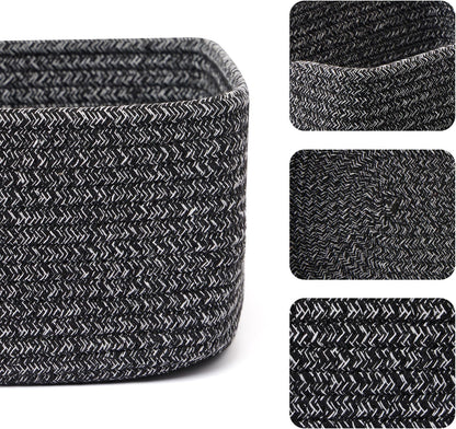 Small Storage Baskets for Organizing | Closet Organizer Bins | Shelf Toy Basket | Woven Rope Baskets | Cube Decorative Box | Shallow Basket | 11.5x7.5x4.7” | 4 Packs Dark Gray