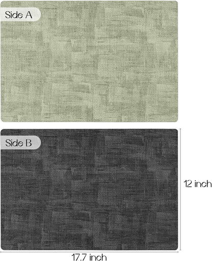 Romanstile Reversible Vinyl Placemats Set of 8, Faux Leather 100% Waterproof Oil-Proof Wipeable Place Mats, Heat Resistant Dual Sided Table Mats for Kitchen/Dining/Party (Grey Green, 12 x 17 Inch)